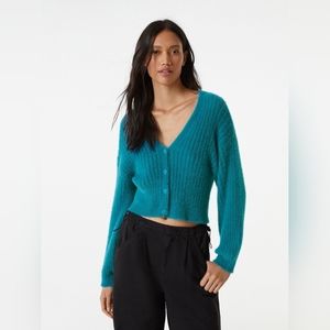 Bershka Knit Cardigan in Blue